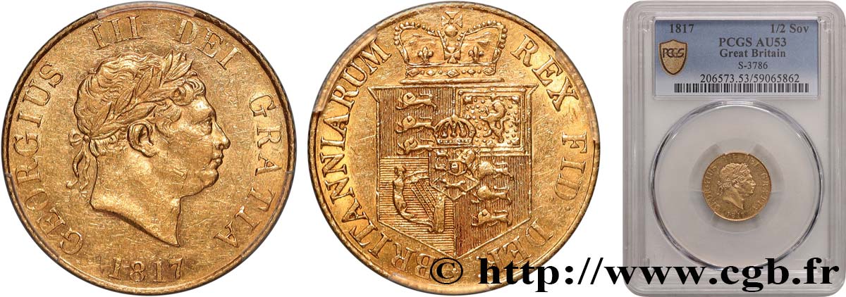 GREAT BRITAIN - GEORGE III 1/2 Souverain 1817 Londres AU53 PCGS