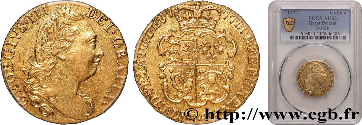 GREAT BRITAIN - GEORGE III Guinée, 4e buste 1777 Londres AU53 PCGS