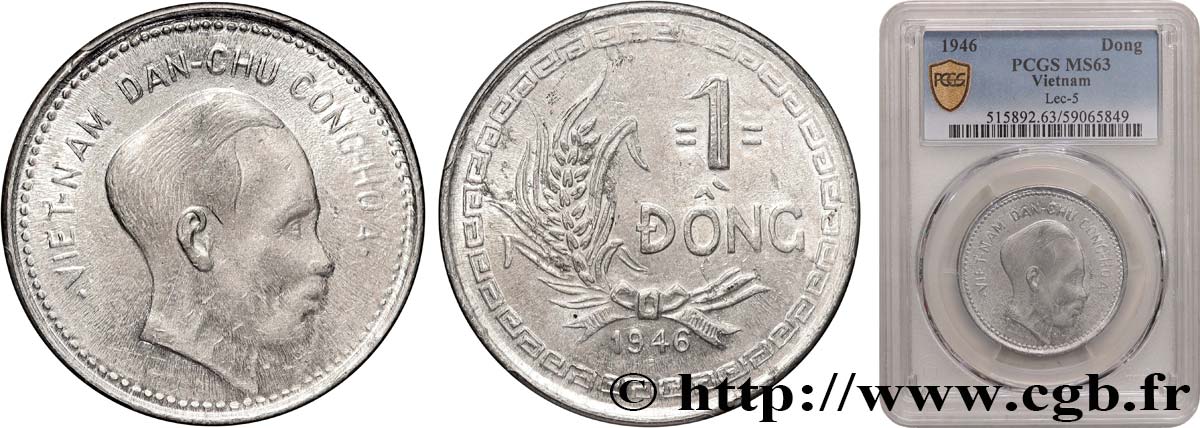 VIETNAM 1 Dong Ho Chi Minh 1946  MS63 PCGS