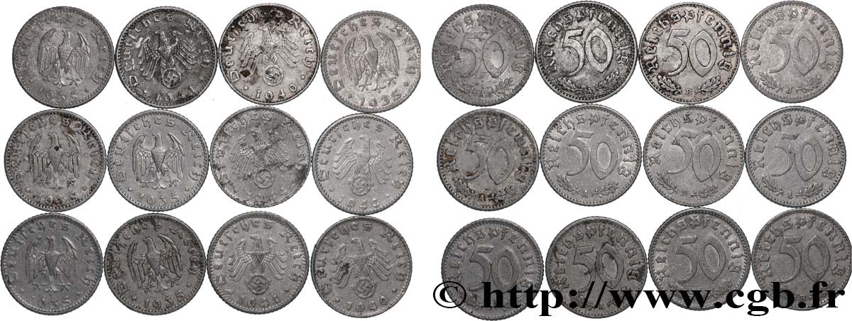 ALLEMAGNE Lot 12 x 50 Reichspfennig 1935-1944 Atelier Divers TTB 