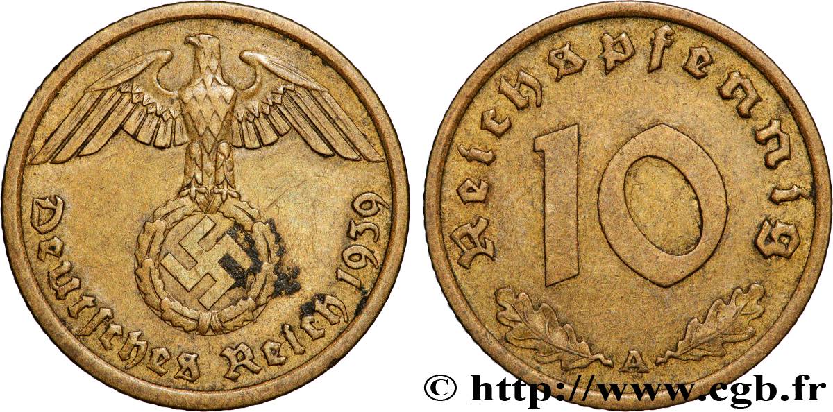 DEUTSCHLAND 10 Reichspfennig 1939 Berlin SS 
