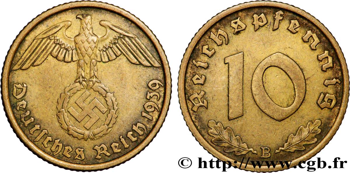 ALLEMAGNE 10 Reichspfennig aigle surmontant une swastika 1939 Vienne - B TTB+ 