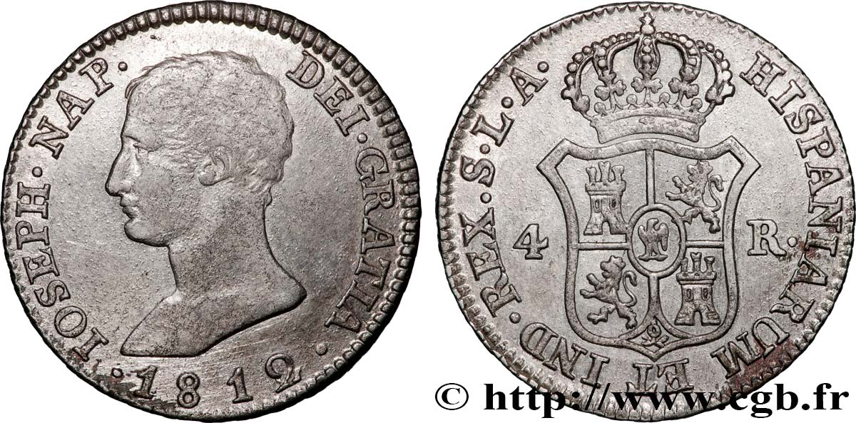 ESPAGNE - ROYAUME D ESPAGNE - JOSEPH NAPOLÉON 4 Reales 1812 Séville TTB 