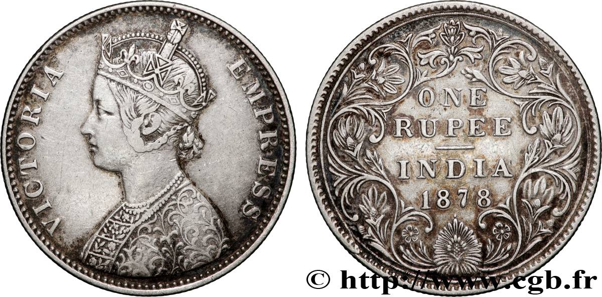 INDES BRITANNIQUES 1 Roupie Victoria 1878  Bombay TTB 