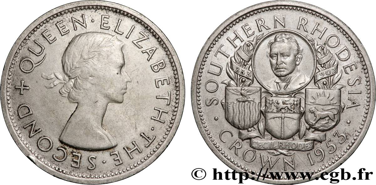 RODESIA MERIDIONALE 1 Crown Elisabeth II centenaire de la naissance de Cécil Rhodes 1953  q.SPL 