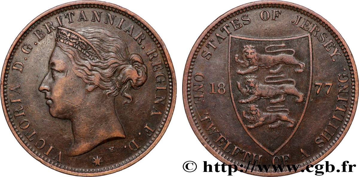 JERSEY 1/12 Shilling Victoria 1877 Heaton TTB 