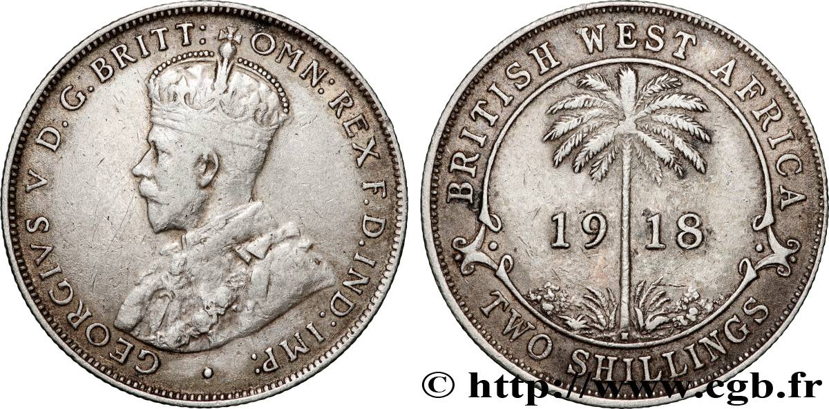 AFRIQUE OCCIDENTALE BRITANNIQUE 2 Shillings Georges V 1918 Heaton TTB 