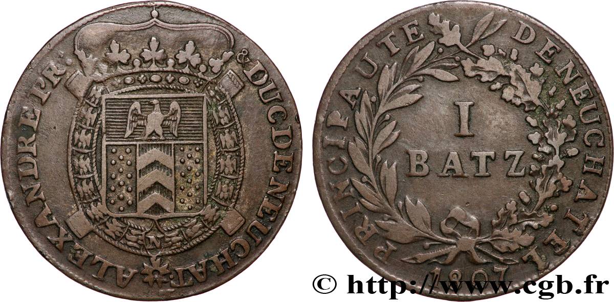 SUISSE - PRINCIPAUTÉ DE NEUCHÂTEL - ALEXANDRE BERTHIER 1 Batzen 1807 Neuchâtel TTB 