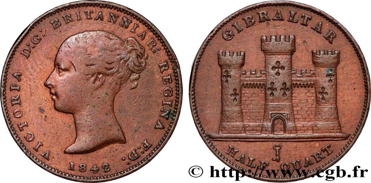 GIBRALTAR Half Quart Victoria 1842  XF 