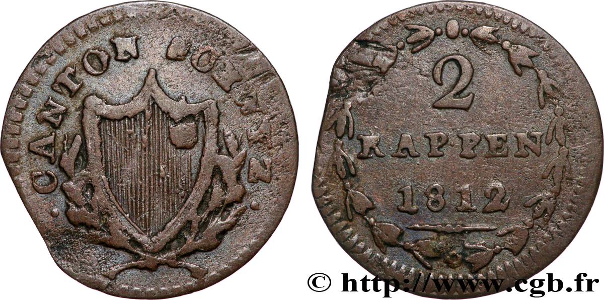 SUIZA - Cantones 2 Rappen - Canton de Schwyz 1812  BC+ 