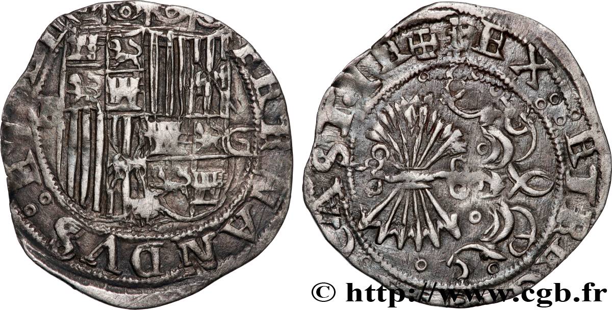 ESPAGNE - ROYAUME D ESPAGNE - ISABELLE ET FERDINAND LES ROIS CATHOLIQUES 1 Real n.d. Séville TB+ 