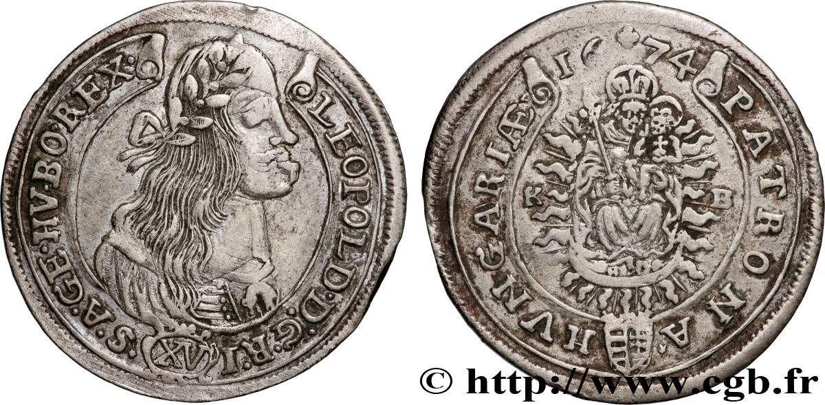 HONGRIE - ROYAUME DE HONGRIE - LÉOPOLD Ier  15 Kreuzer 1674 Kremnitz TB+ 