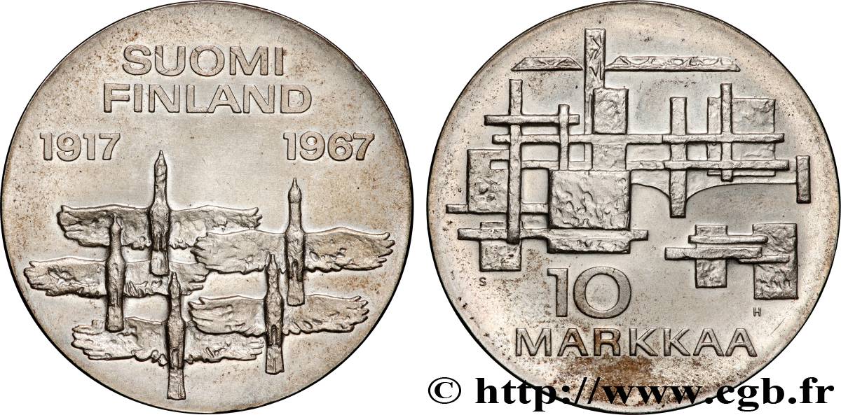 FINLANDIA 10 Markkaa 50e anniversaire de l’indépendance 1967  SPL 