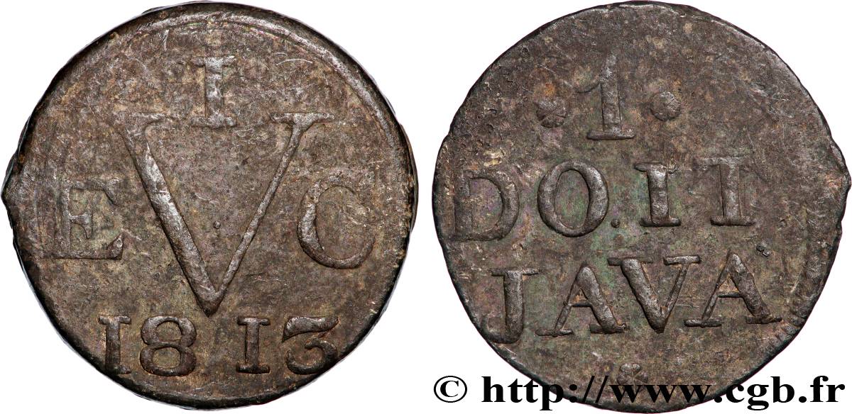 JAVA - OCCUPATION BRITANNIQUE 1 Doit (Duit) 1813  TB+ 