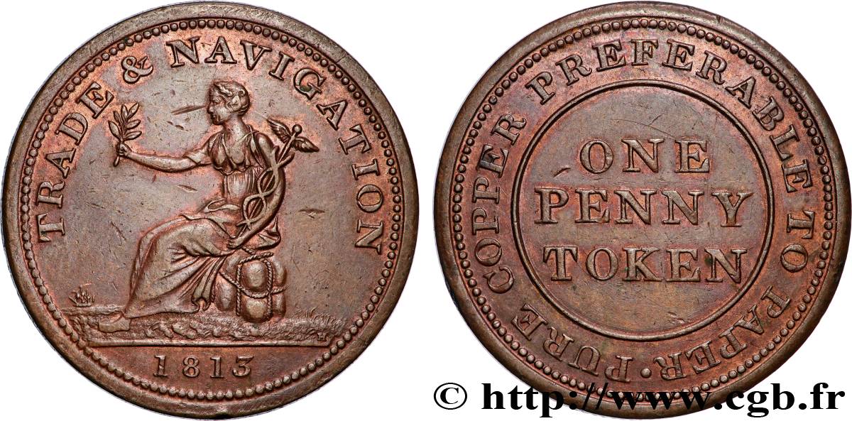 ROYAUME-UNI (TOKENS) 1 Penny “TRADE & NAVIGATION” 1813  TTB+ 