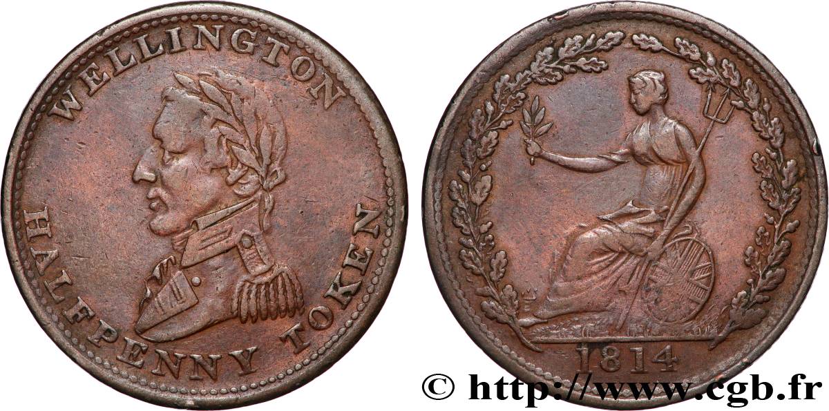 ROYAUME-UNI (TOKENS) 1/2 Penny Wellington 1814  TTB 
