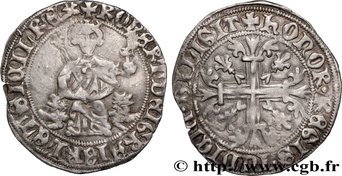 ITALIE - ROYAUME DE NAPLES - ROBERT D ANJOU Gigliato (Gillat) ou Carlin d argent n.d. Naples TB+/TTB 