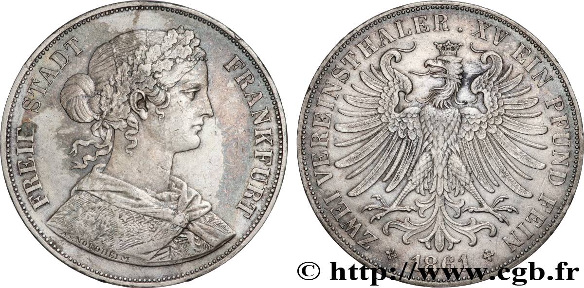GERMANIA - LIBERA CITTA DE FRANCOFORTE 2 Thaler 1861 Francfort q.SPL 