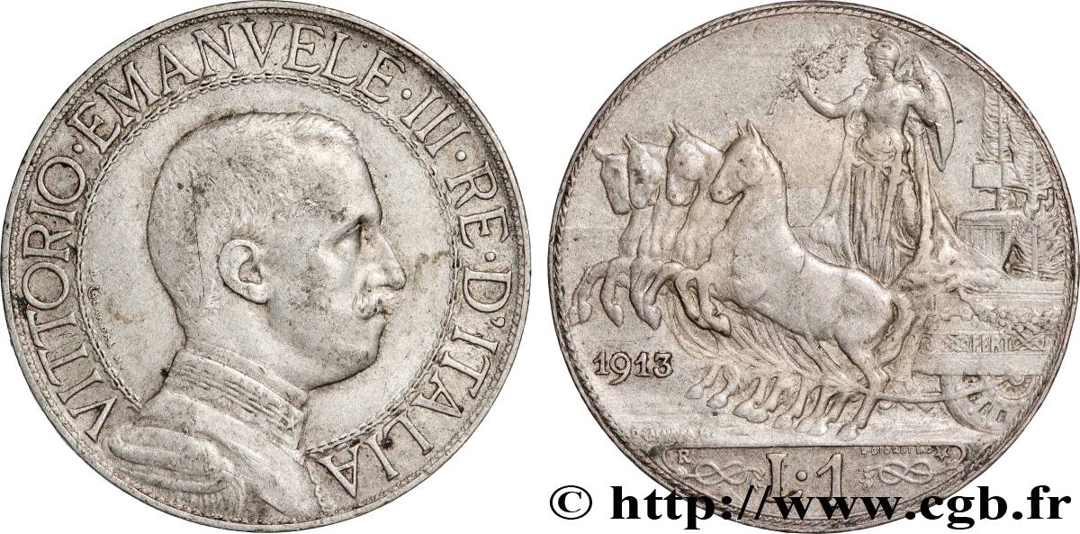 ITALY 1 Lire Victor Emmanuel III 1913 Rome XF 