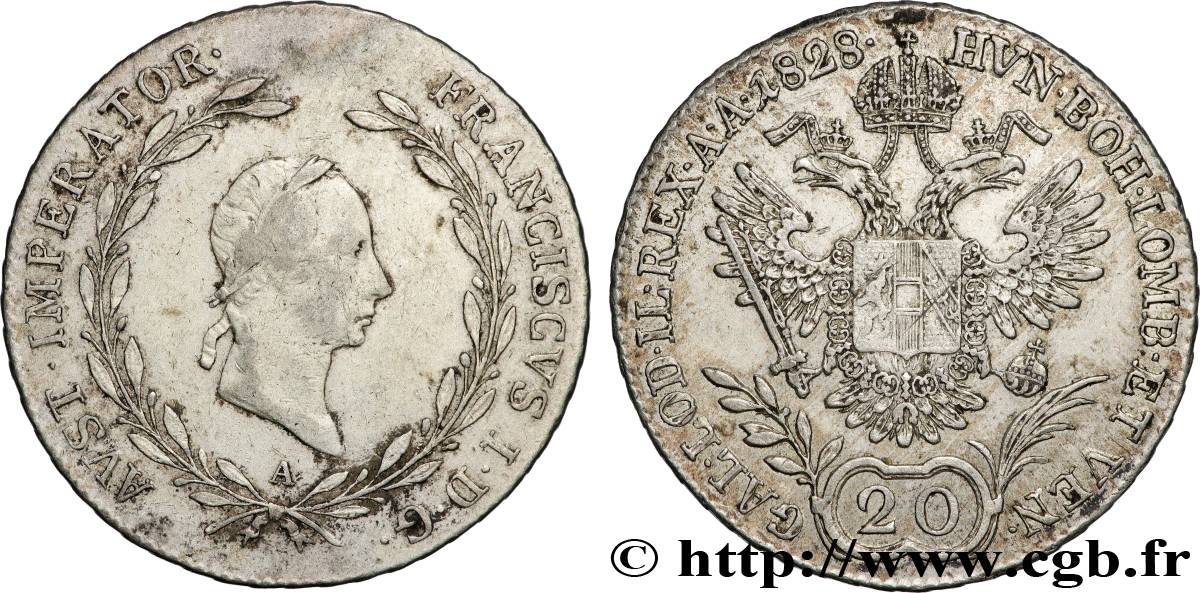 AUTRICHE 20 Kreuzer François Ier / aigle bicéphale 1828 Vienne TB+ 