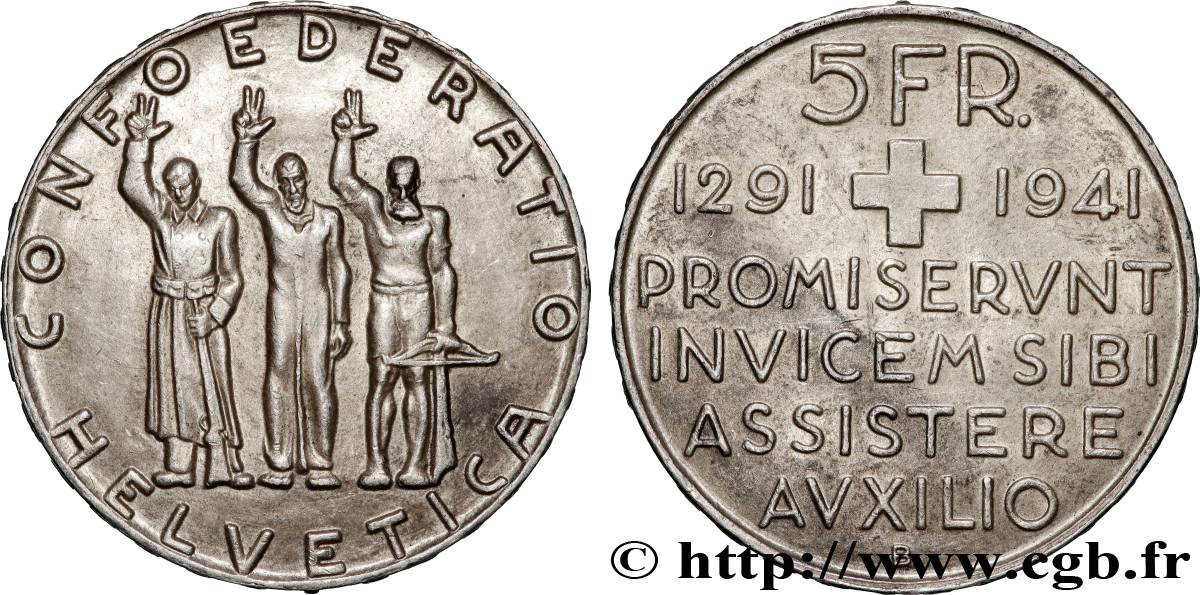 SWITZERLAND 5 Francs 650e anniversaire de la confédération 1941 Berne AU 