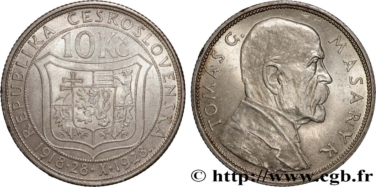 TCHÉCOSLOVAQUIE 10 Korun Thomas Masaryk 1928  SUP 