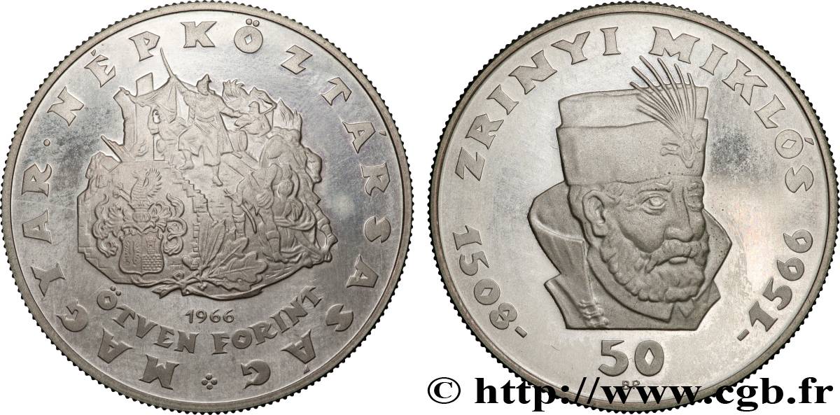 HUNGARY 50 Forint Proof 300e anniversaire de la mort de Zrínyi Miklós 1966 Budapest MS 