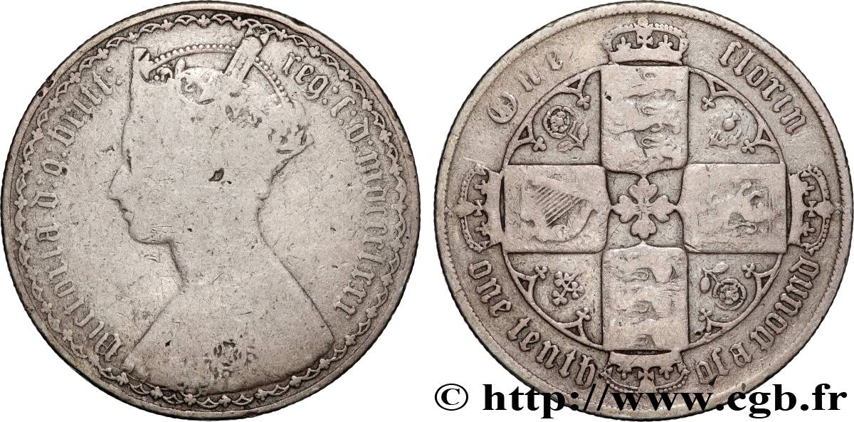 REGNO UNITO 1 Florin Victoria couronnée style gothique 1880 Londres MB 