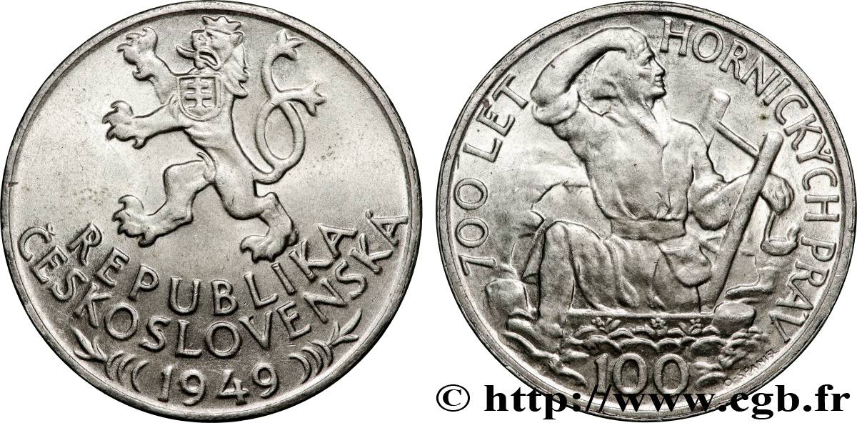 CZECHOSLOVAKIA 100 Korun 700e anniversaire des privilèges miniers de Jihlava 1949  AU 