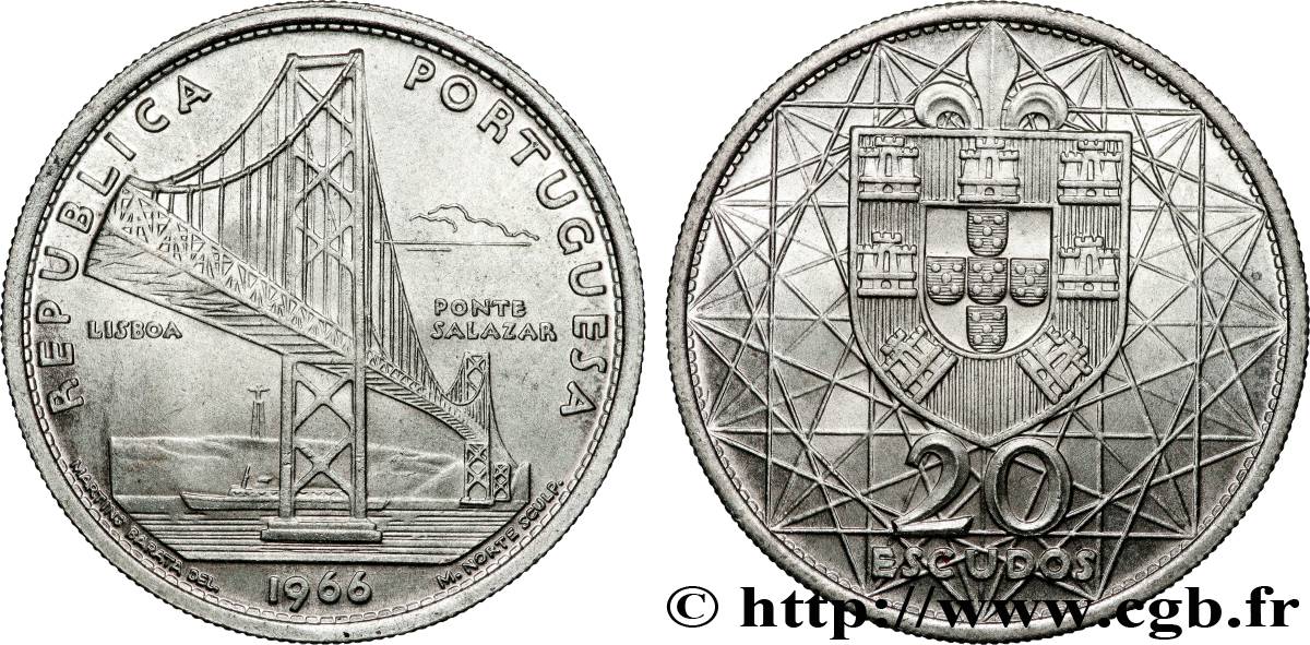 PORTUGAL 20 Escudos Pont Salazar de Lisbonne 1966 Lisbonne AU 