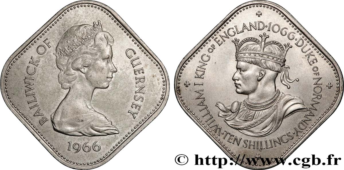 GUERNSEY 10 Shilling 900e anniversaire de la Conquête Normande 1966  EBC 