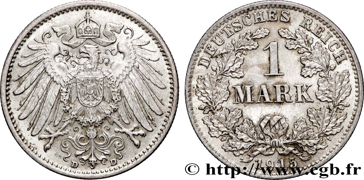 ALLEMAGNE 1 Mark Empire aigle impérial 1915 Munich TTB+ 