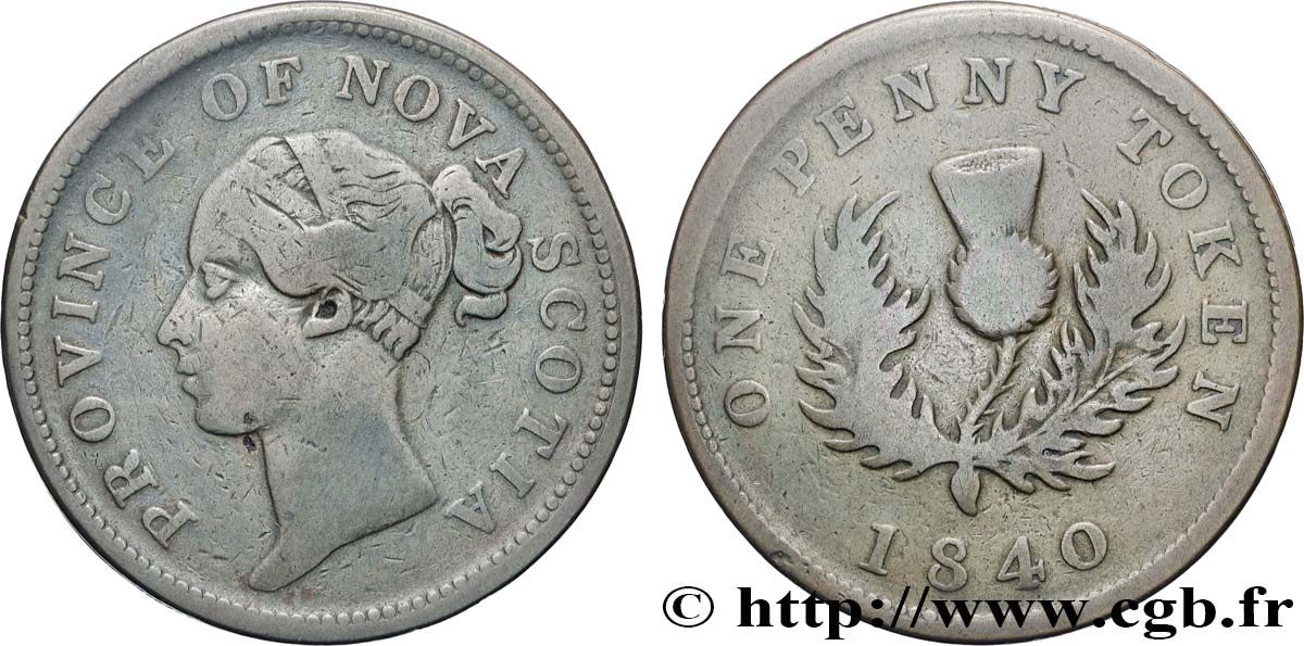 CANADA - NOVA SCOTIA 1 Penny Token Nova Scotia Victoria 1840  VF 