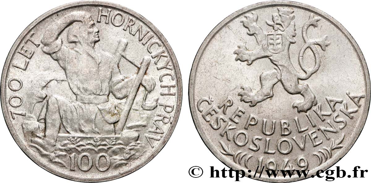 CZECHOSLOVAKIA 100 Korun 700e anniversaire des privilèges miniers de Jihlava 1949  AU 