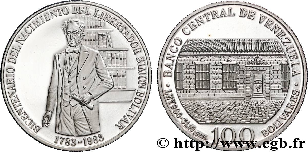 VENEZUELA 100 Bolivares Proof Bicentenaire de la naissance de Bolivar  1983 Caracas MS 