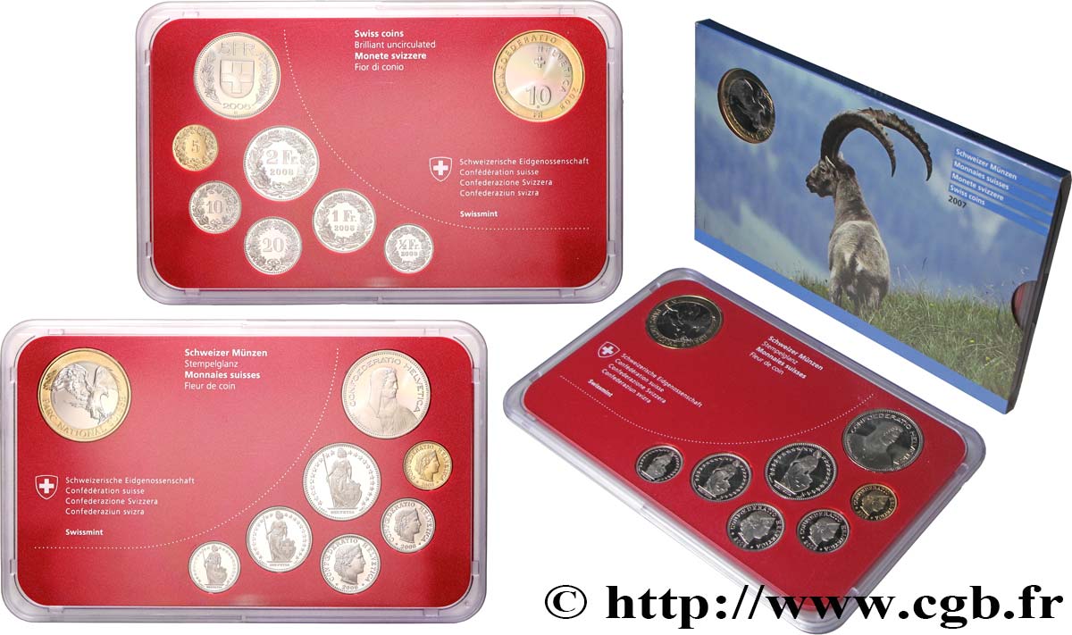SWITZERLAND Série FDC 8 Monnaies 2007  MS 