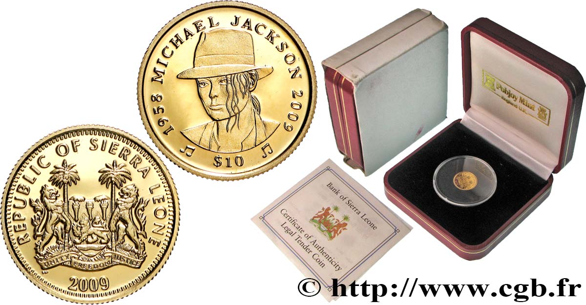 SIERRA LEONE 10 Dollar Proof Michael Jackson 2009  FDC 