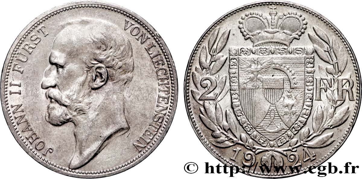 LIECHTENSTEIN 2 Franken Jean II 1924 Berne TTB+ 
