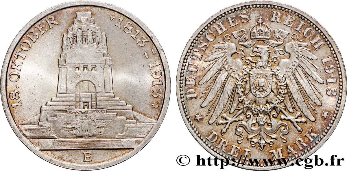 GERMANY - SAXONY 3 Mark ‘Monument de la Bataille des Peuples’  1913 Muldenhütten AU 