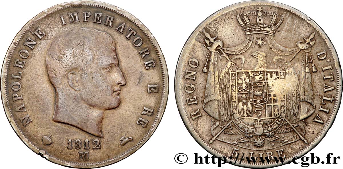 ITALIE - ROYAUME D ITALIE - NAPOLÉON Ier 5 Lire 1812 Milan TB+ 