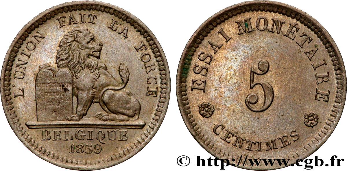 BELGIQUE - ROYAUME DE BELGIQUE - LÉOPOLD Ier Essai 5 Centimes 1859  SPL 