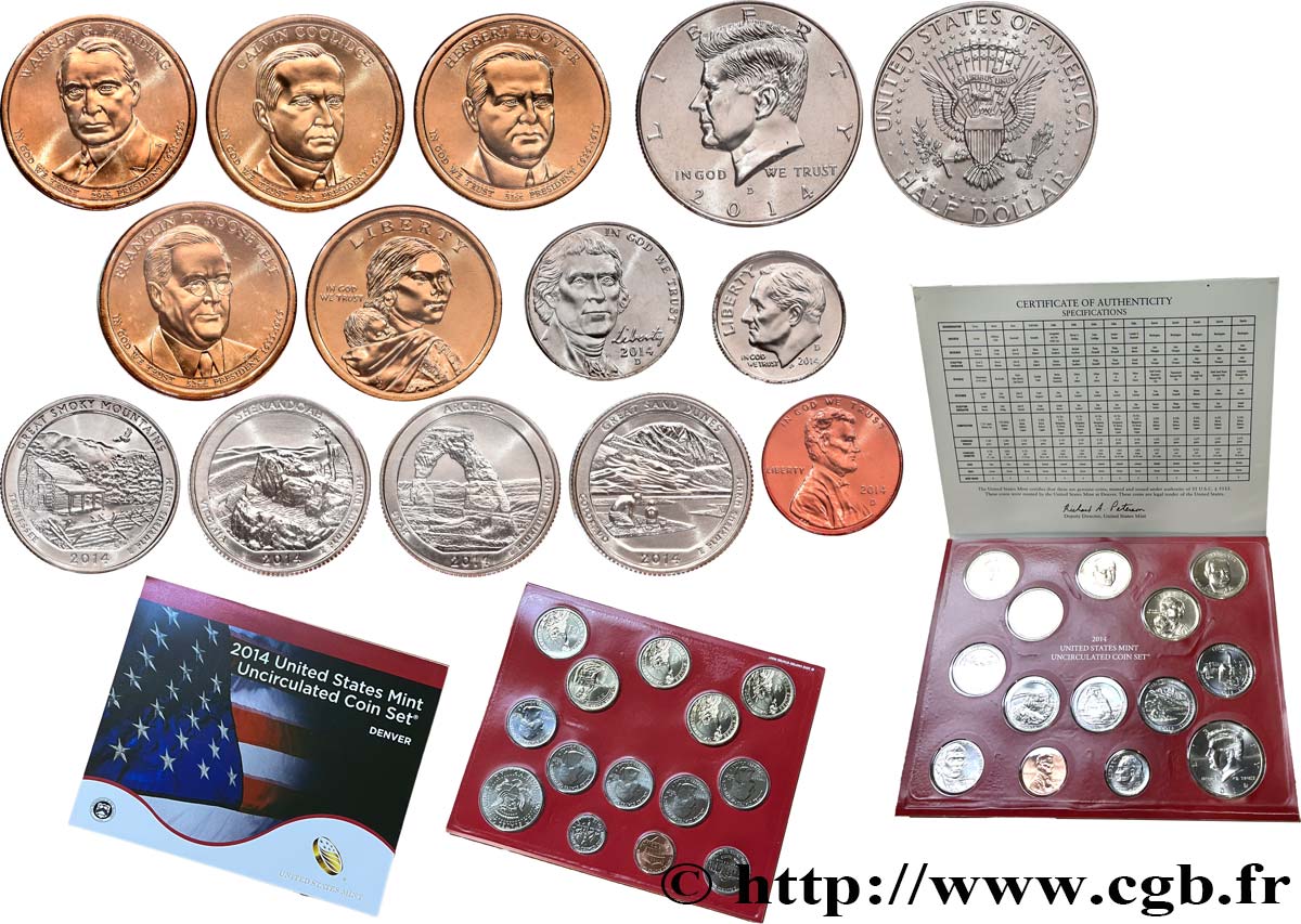 ÉTATS-UNIS D AMÉRIQUE Set 14 pièces 2014 Denver FDC 