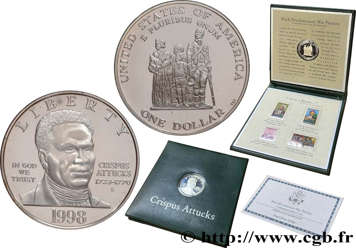 UNITED STATES OF AMERICA 1 Dollar Proof Patriotes noirs de la guerre d’indépendance américaine 1998 San Francisco MS 