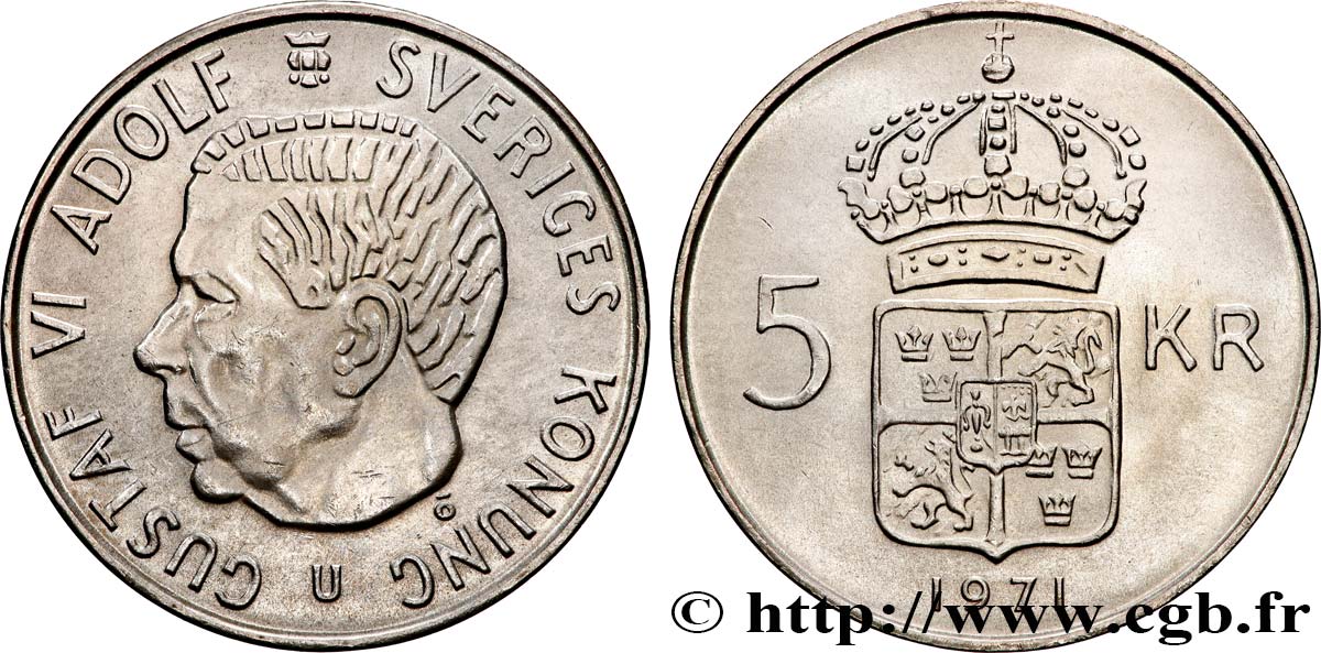 SWEDEN 5 Kronor Gustave VI 1971  AU 