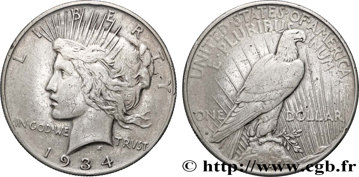 ÉTATS-UNIS D&nbsp;AMÉRIQUE 1 Dollar type Peace 1934 Denver TTB 