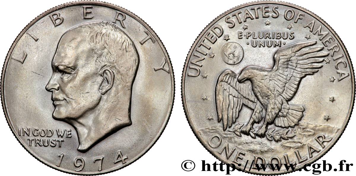 ÉTATS-UNIS D AMÉRIQUE 1 Dollar Eisenhower / aigle posé sur la Lune 1974 Philadelphie SUP 