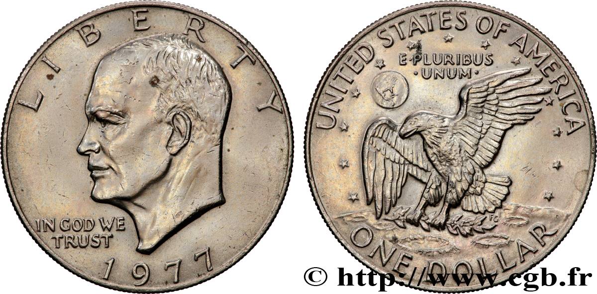 ÉTATS-UNIS D&nbsp;AMÉRIQUE 1 Dollar Eisenhower / aigle posé sur la Lune 1977 Philadelphie TTB+ 