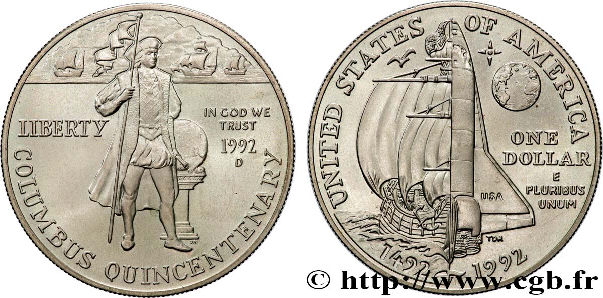 ÉTATS-UNIS D AMÉRIQUE 1 Dollar Proof 500e anniversaire de la découverte de l’Amérique par Christophe Colomb 1992 Denver SPL 