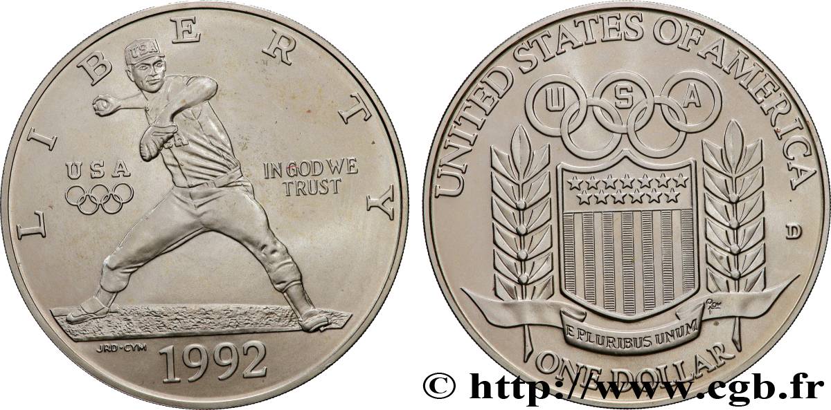 UNITED STATES OF AMERICA 1 Dollar Proof XXV Olympiade Baseball 1992 Denver MS 