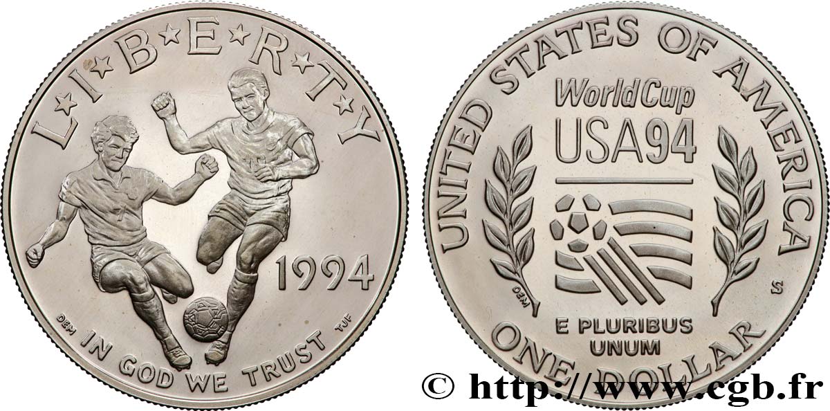 UNITED STATES OF AMERICA 1 Dollar Proof Coupe du Monde de Football USA 94 1994 San Francisco MS 